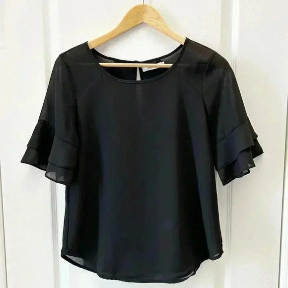 Ricki’s Blouse Short Sleeve Sheer Flowy  Ruffle Sleeves Black Size Small - Picture 2 of 14